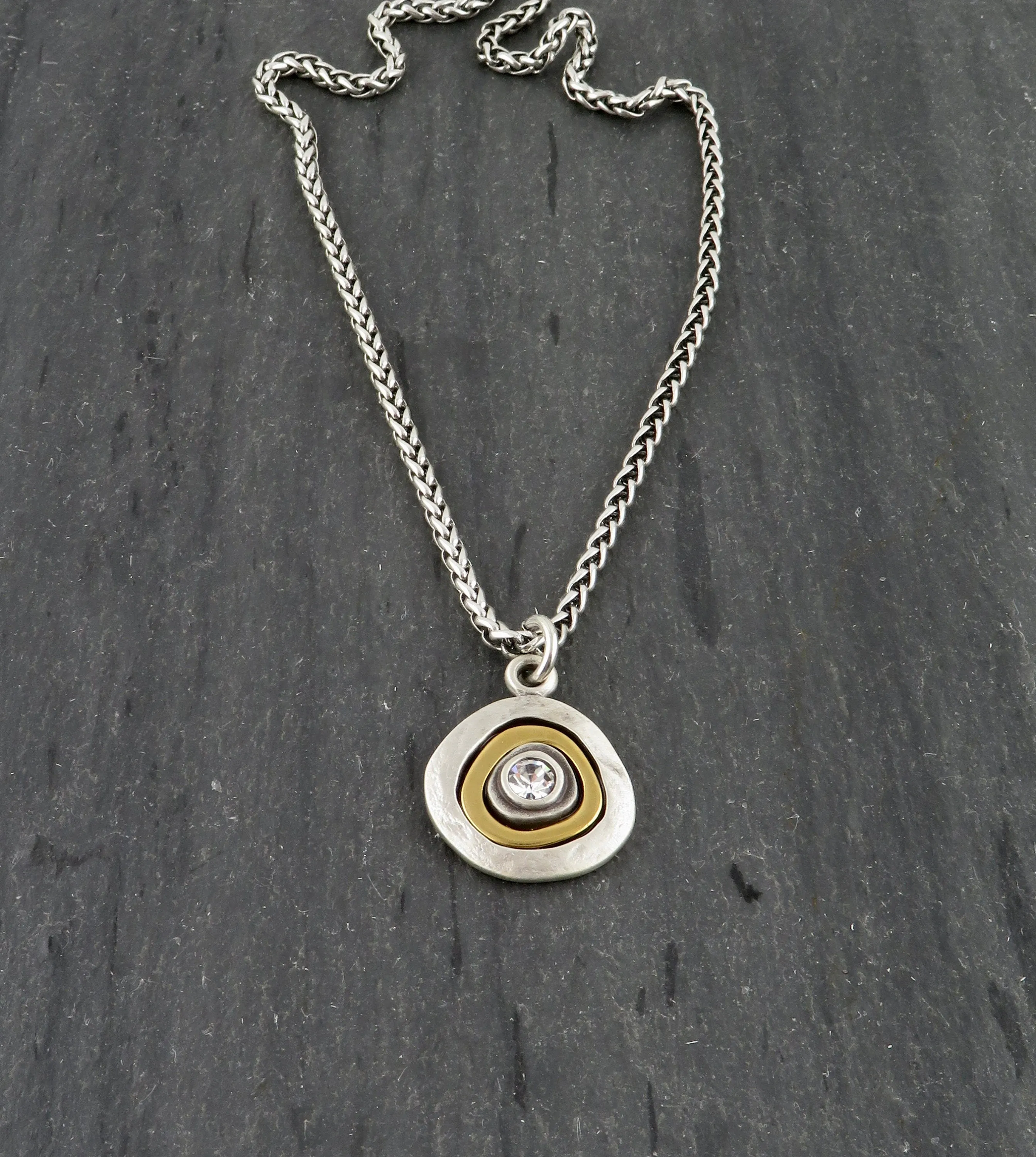 Mixed Metal Silver Medallion Necklace - Small