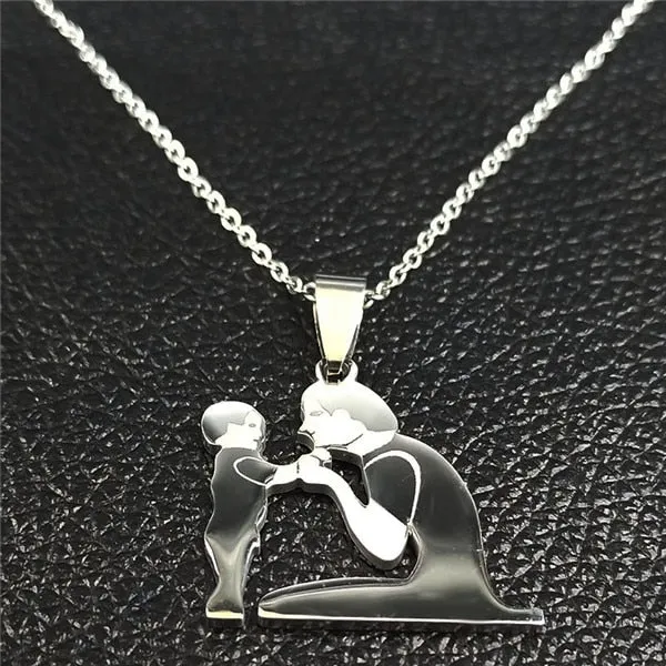 Mom Daughter Stainless Steel Chain Necklace Silver Color Necklaces Pendants Jewelry Mother's Day Christmas Gift