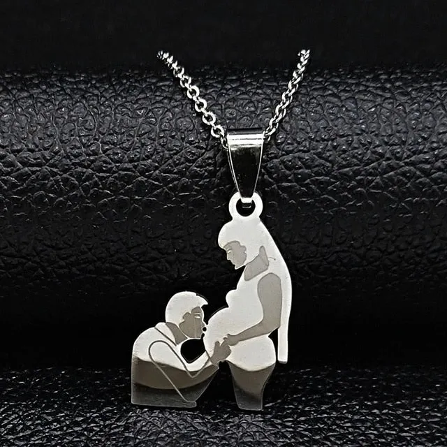 Mom Daughter Stainless Steel Chain Necklace Silver Color Necklaces Pendants Jewelry Mother's Day Christmas Gift