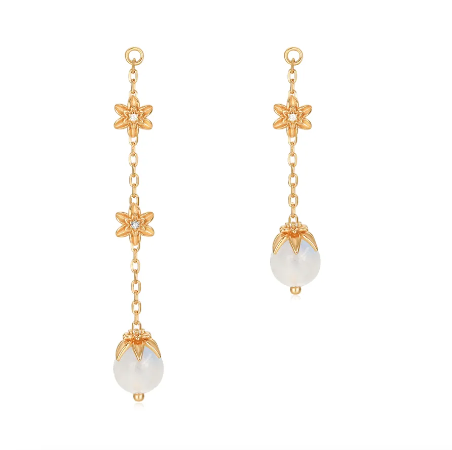 Moonstone Gold Asymmetrical Floral Earrings - Daffodil