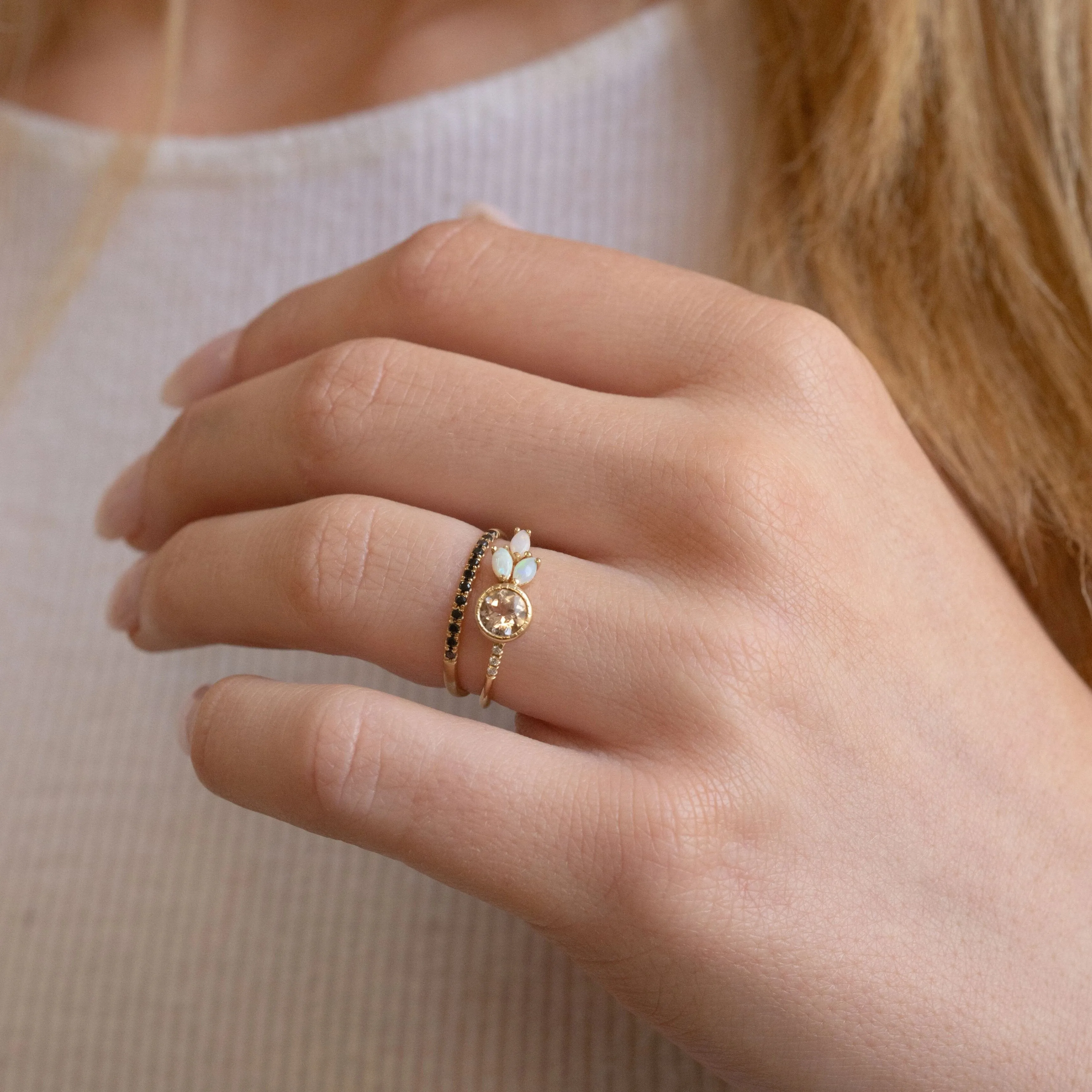 Morganite Opal Leaf Ring