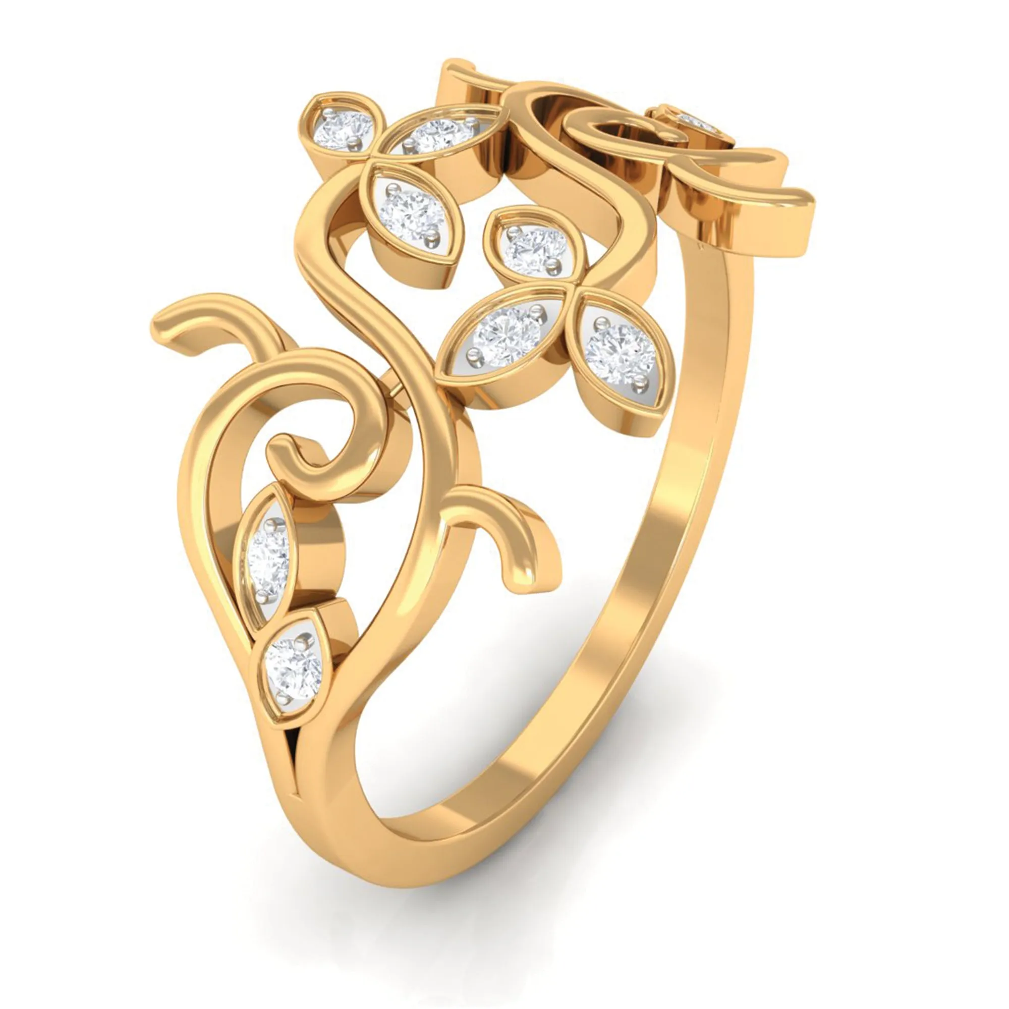 Nature Inspired Diamond Ring with Gold Filigree Details