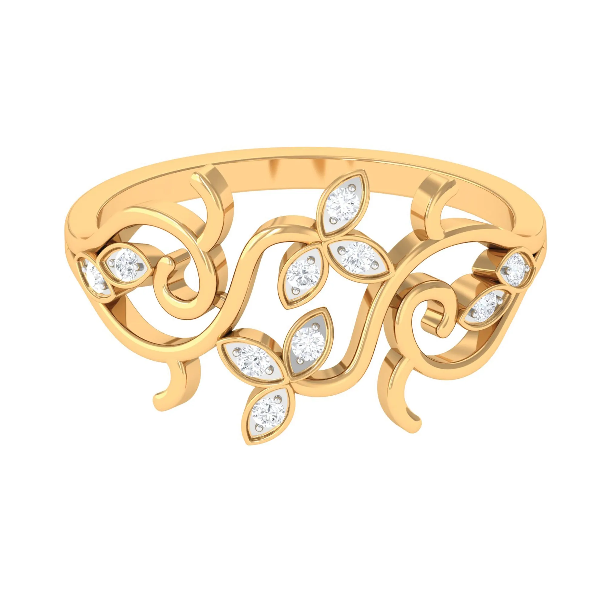 Nature Inspired Diamond Ring with Gold Filigree Details