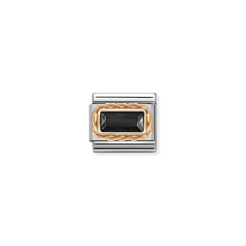 Nomination Composable Link Rectangle, Faceted Black Cubic Zirconia, 9K Rose Gold