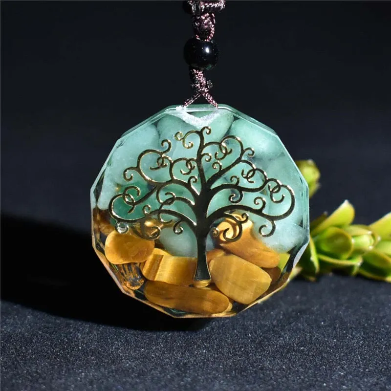 Orgone Pendant Tree Of Life Energy Orgonite Necklace, Pink Crystal Healing Resin Crystal pendant Chakra Yoga Meditation Pendant