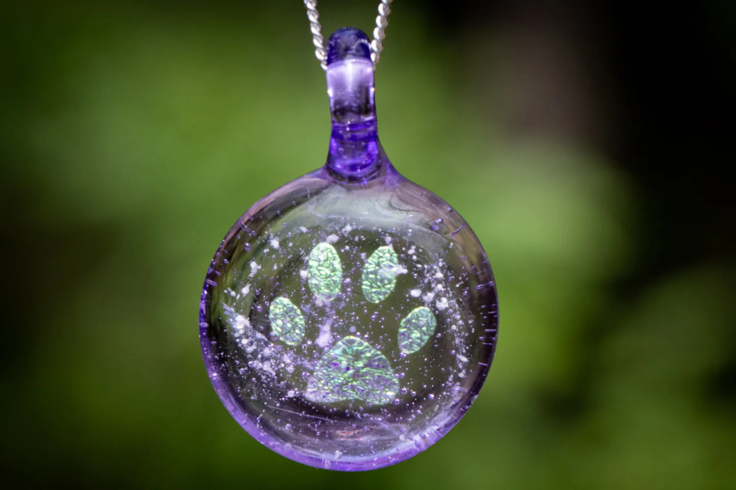 Pawprint Foil Pendant with Cremation Ash