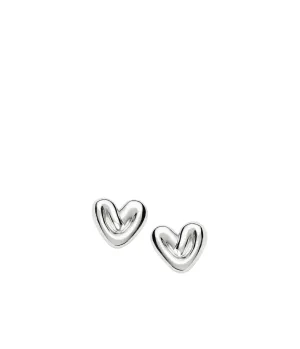 Puffy Heart Stud Earrings in Silver