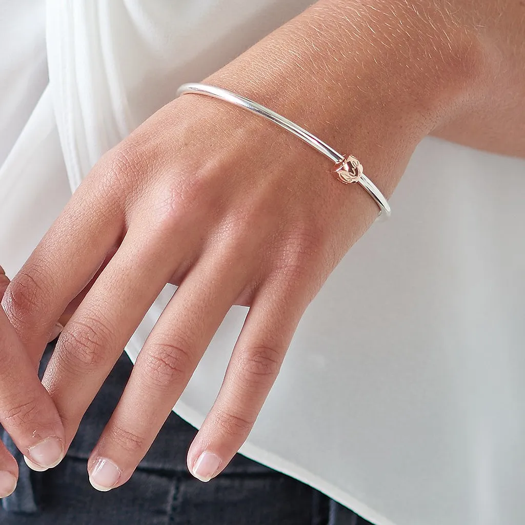 Que Sera Silver & Solid Rose Gold Bangle