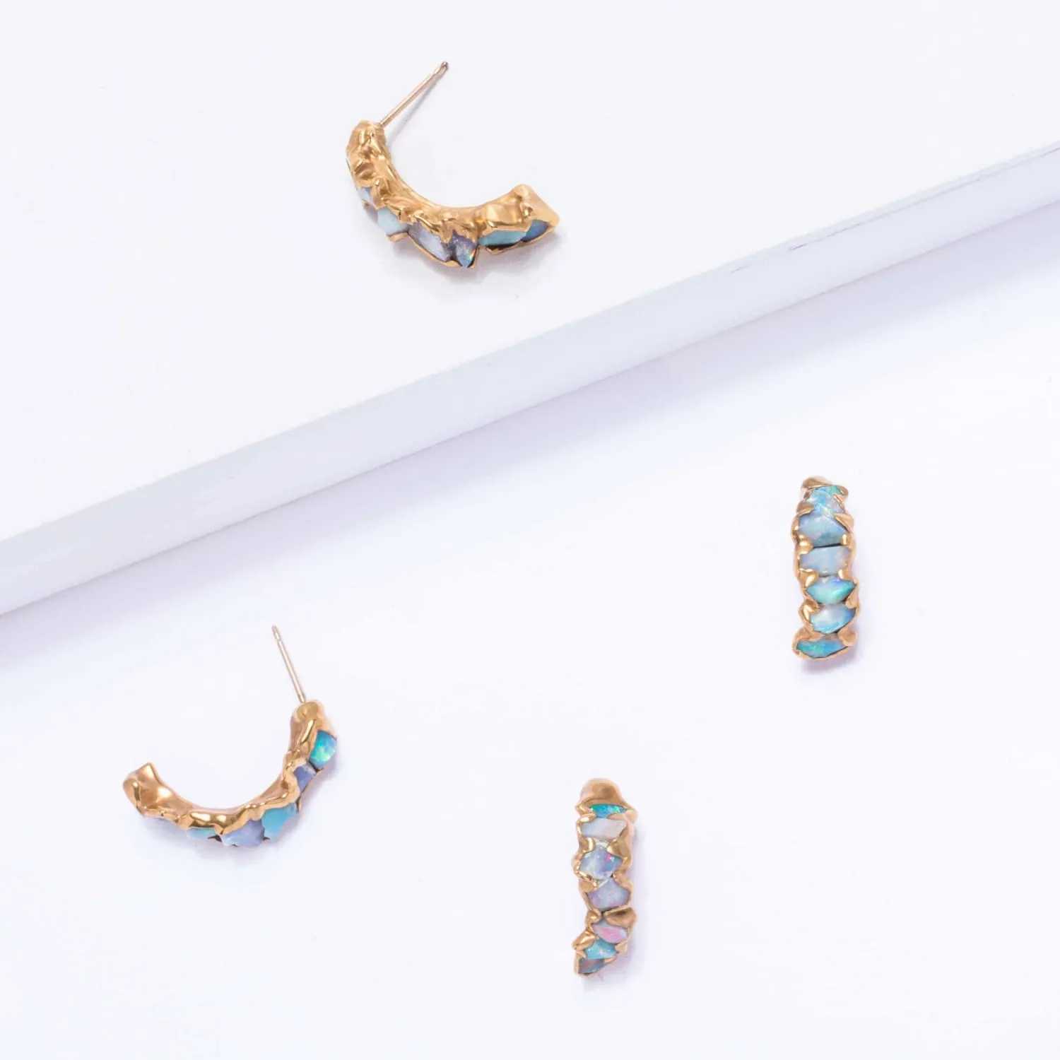 Raw Opal Half Hoop Cluster Earrings