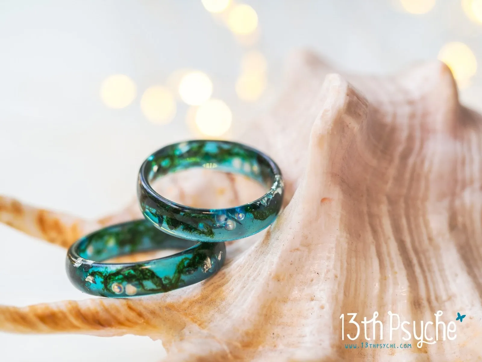 Real moss ocean ring, mermaid inspired ring