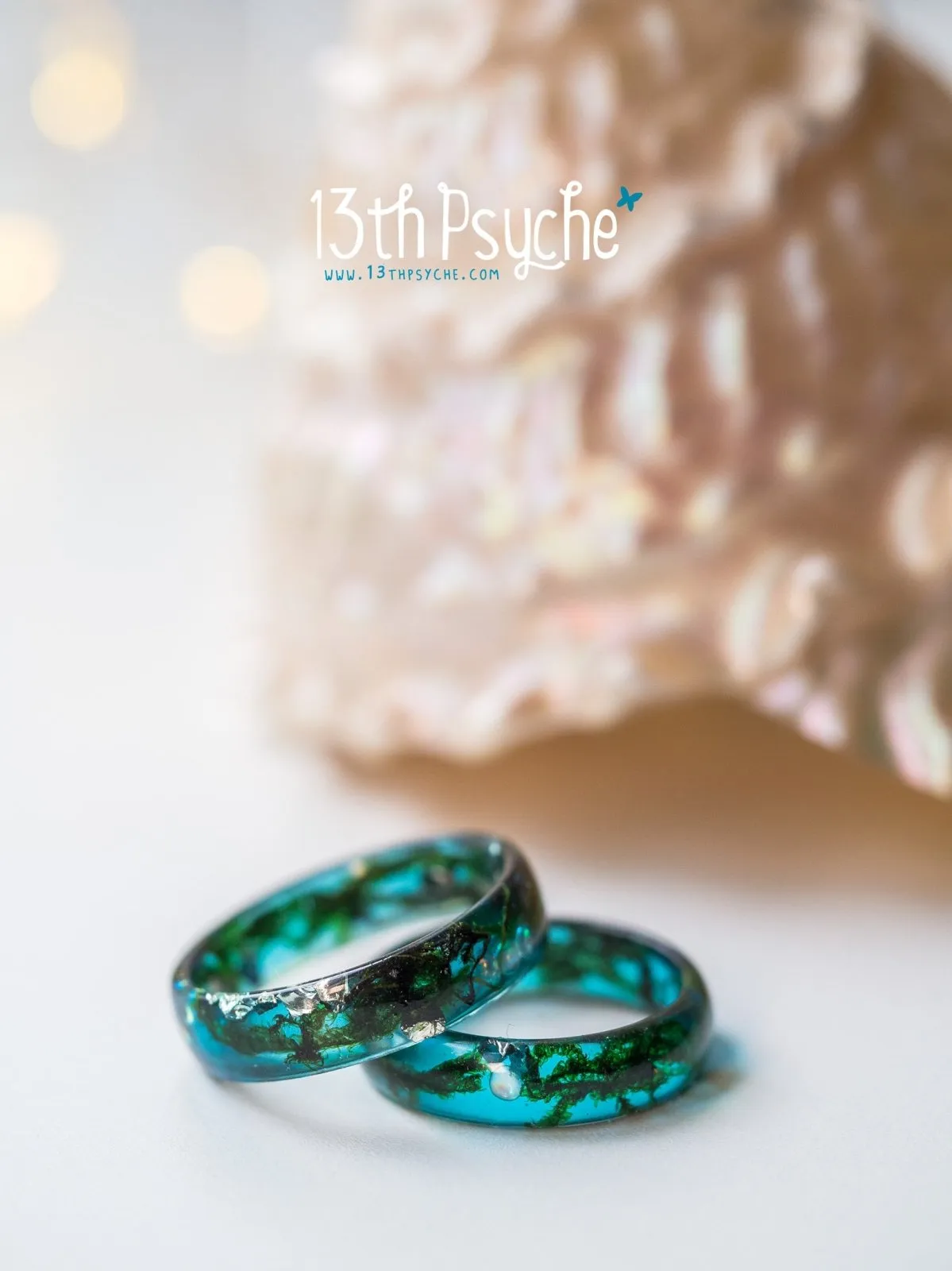 Real moss ocean ring, mermaid inspired ring