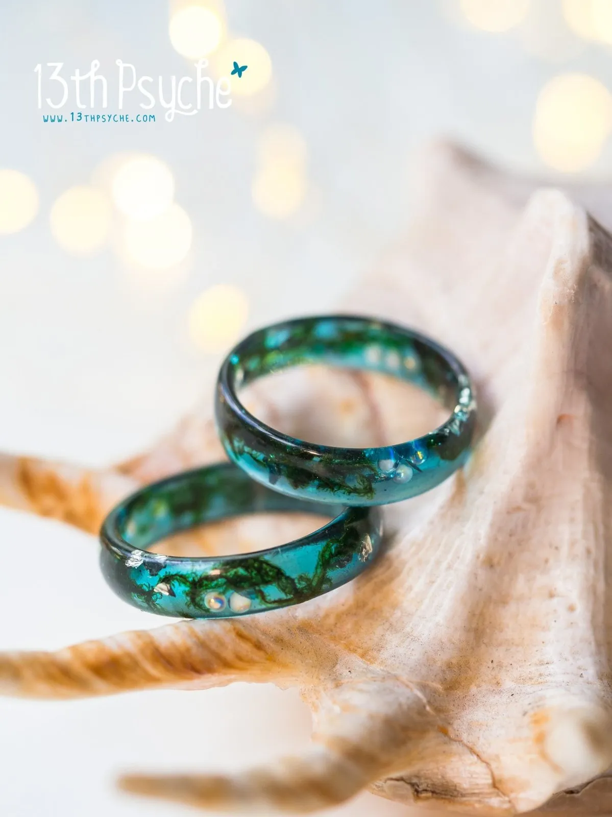 Real moss ocean ring, mermaid inspired ring