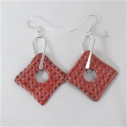 Red  Artisan Handmade Ceramic Earrings Raku Glaze