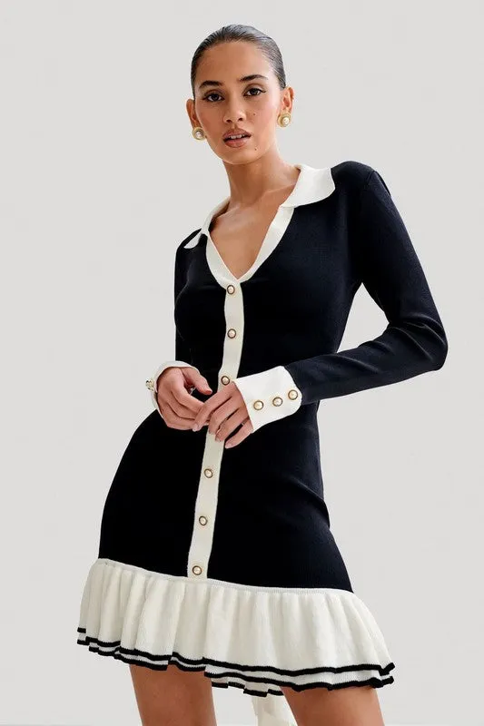 RIBBED CUFFS AND HEM SWEATER DRESS