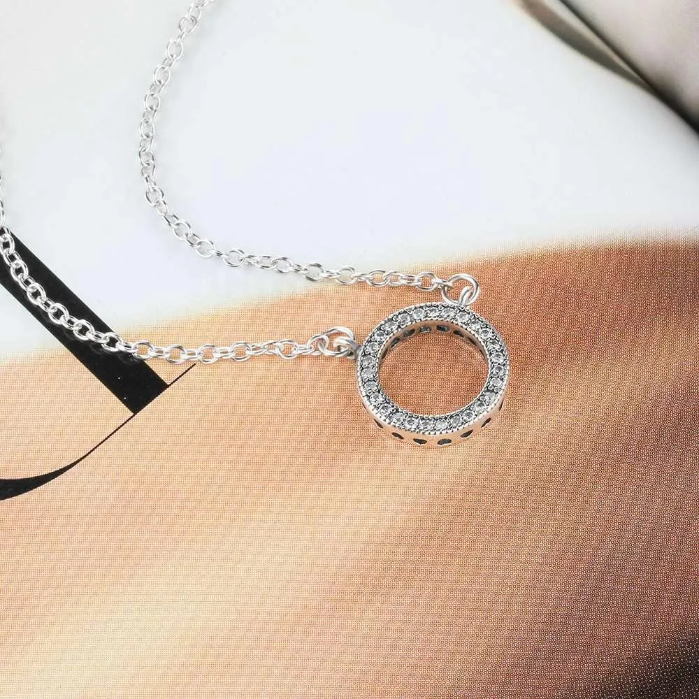 Round Hollow Design CZ Soild 925 Sterling Silver Necklace & Pendants Fashion Women Necklace Vintage Jewelry