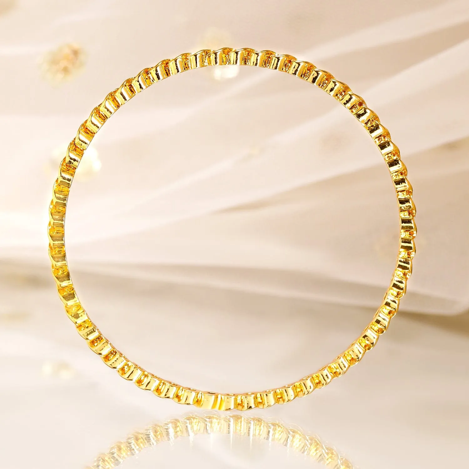 Rubans Set of 4, 22K Gold-Plated Cubic Zirconia Studded Handcrafted Bangles