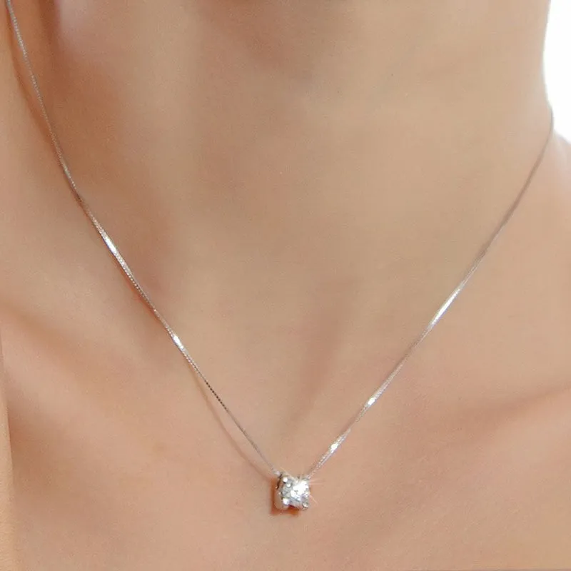 Sale! Silver Plated Round Crystal Cubic Zirconia Necklace Pendant Fashion Lady Silver Jewelry Necklaces&Pendants Dropship DZ826