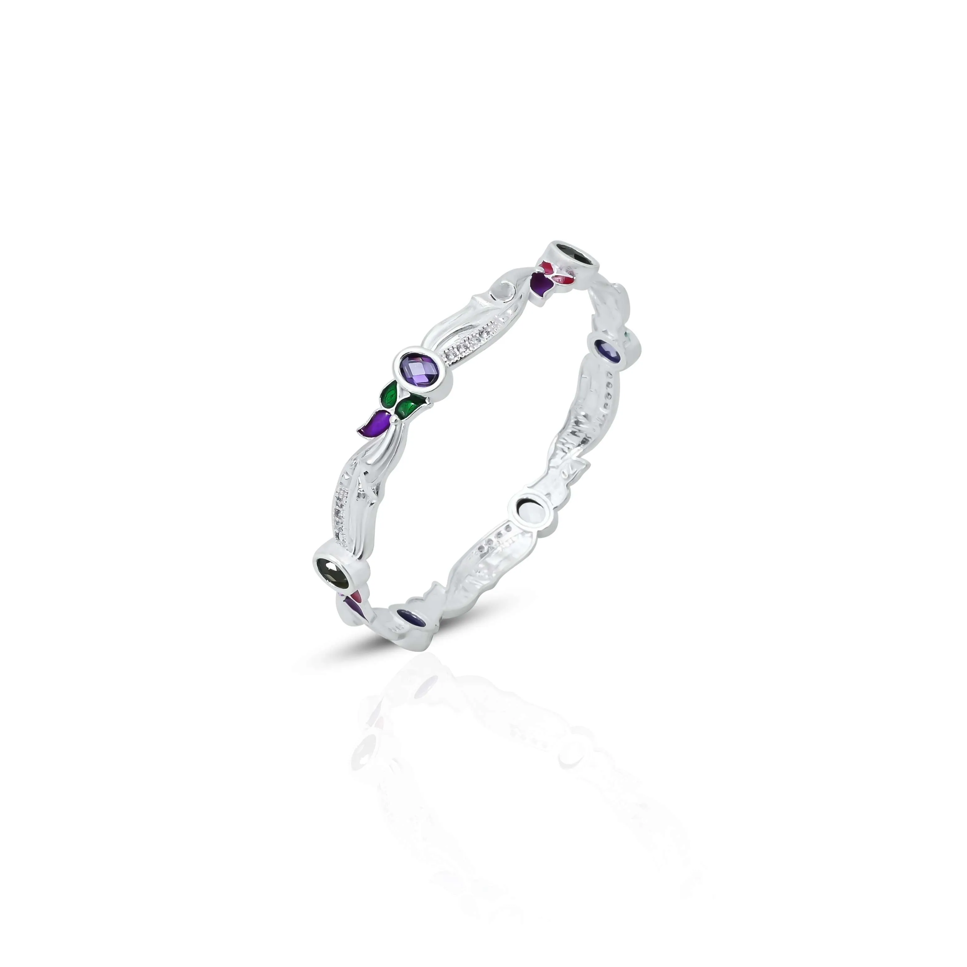 Silver Colorful Gem Stone Leaf Design Chudi for Girls