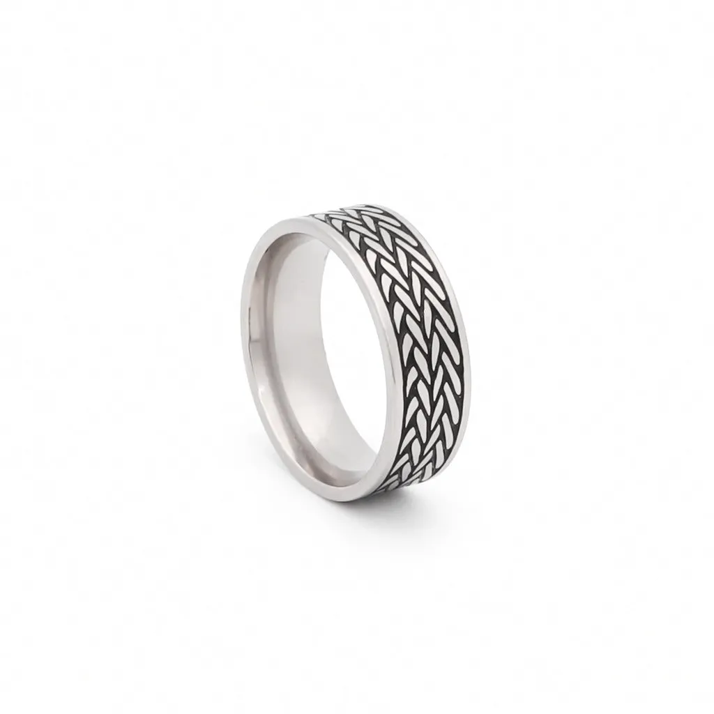 Stainless Steel Leaf Pattern Band Ring