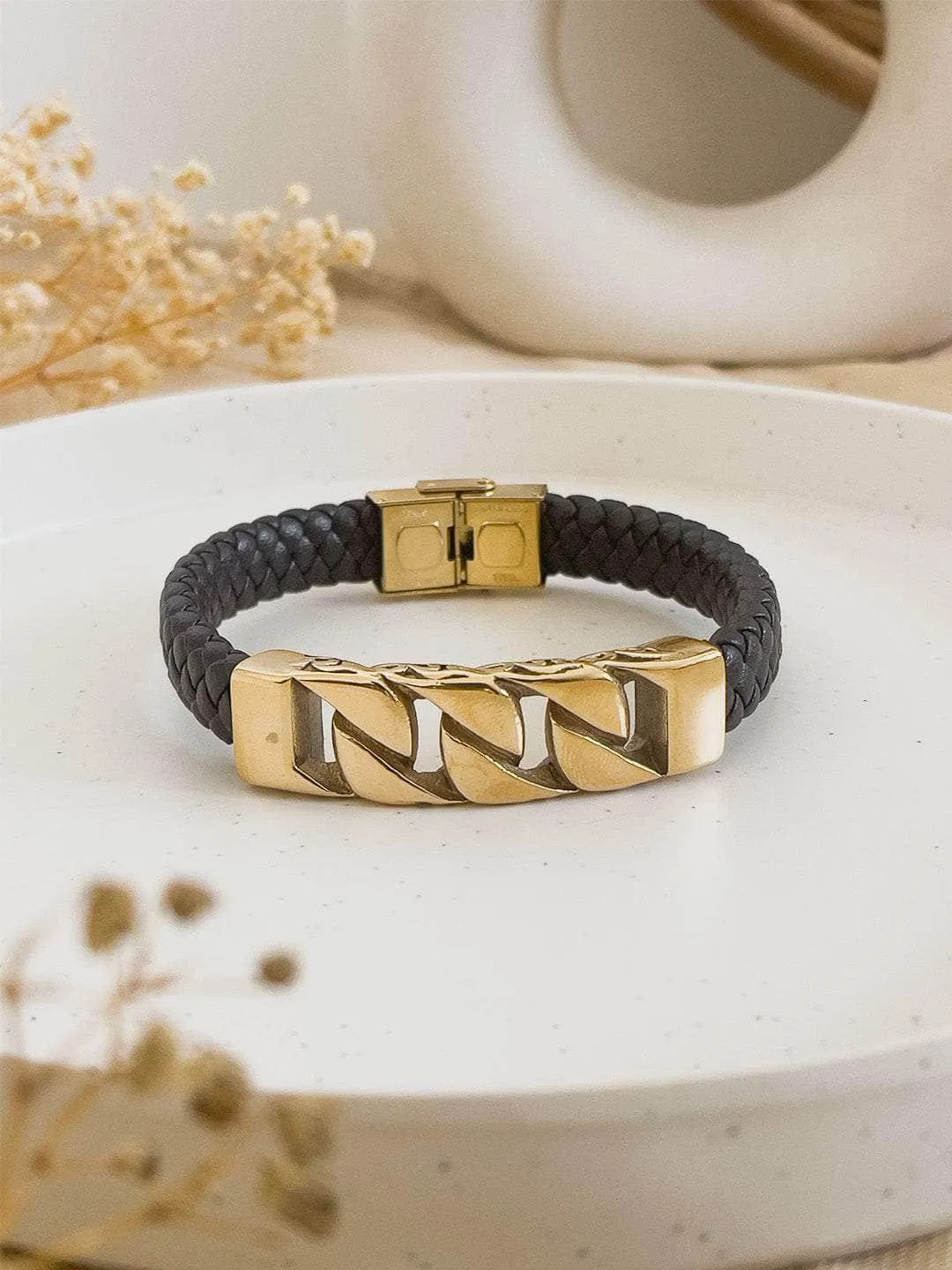 Stainless Steel Leather Elegant Bracelet