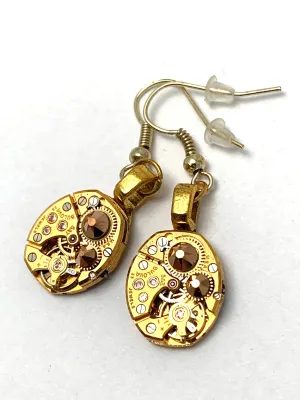 Steampunk ear gear - Bulova watch movement - Gold - Steampunk Earrings - Repurposed art