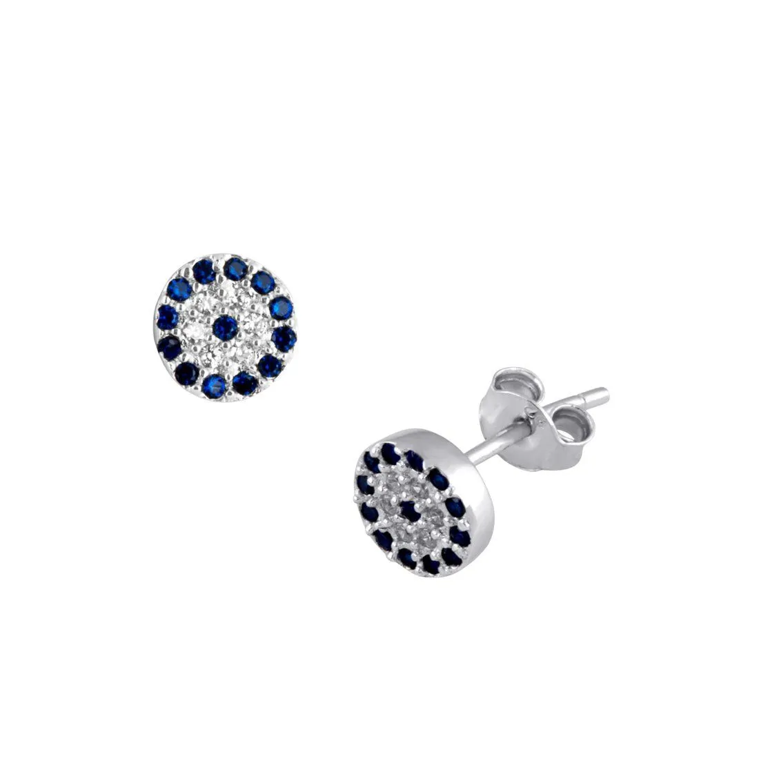 Sterling Silver Evil Eye Cubic Zirconia Stud Earrings