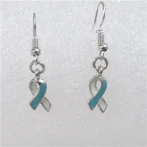 Teal & White Delicate Awareness Ribbon Earrings