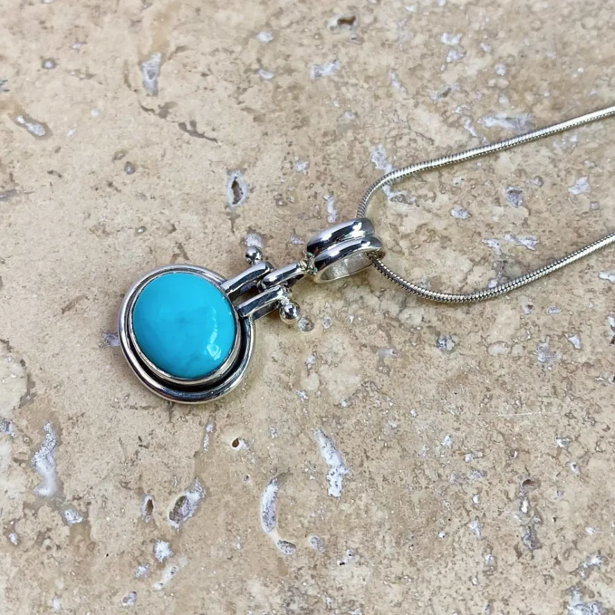 Turquoise Pendant with Sky Blue Oval Gemstone - Inka