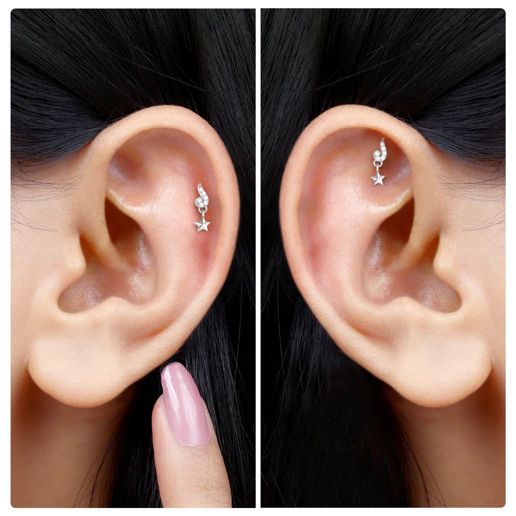 Unique Diamond Star Drop Earring for Helix Piercing