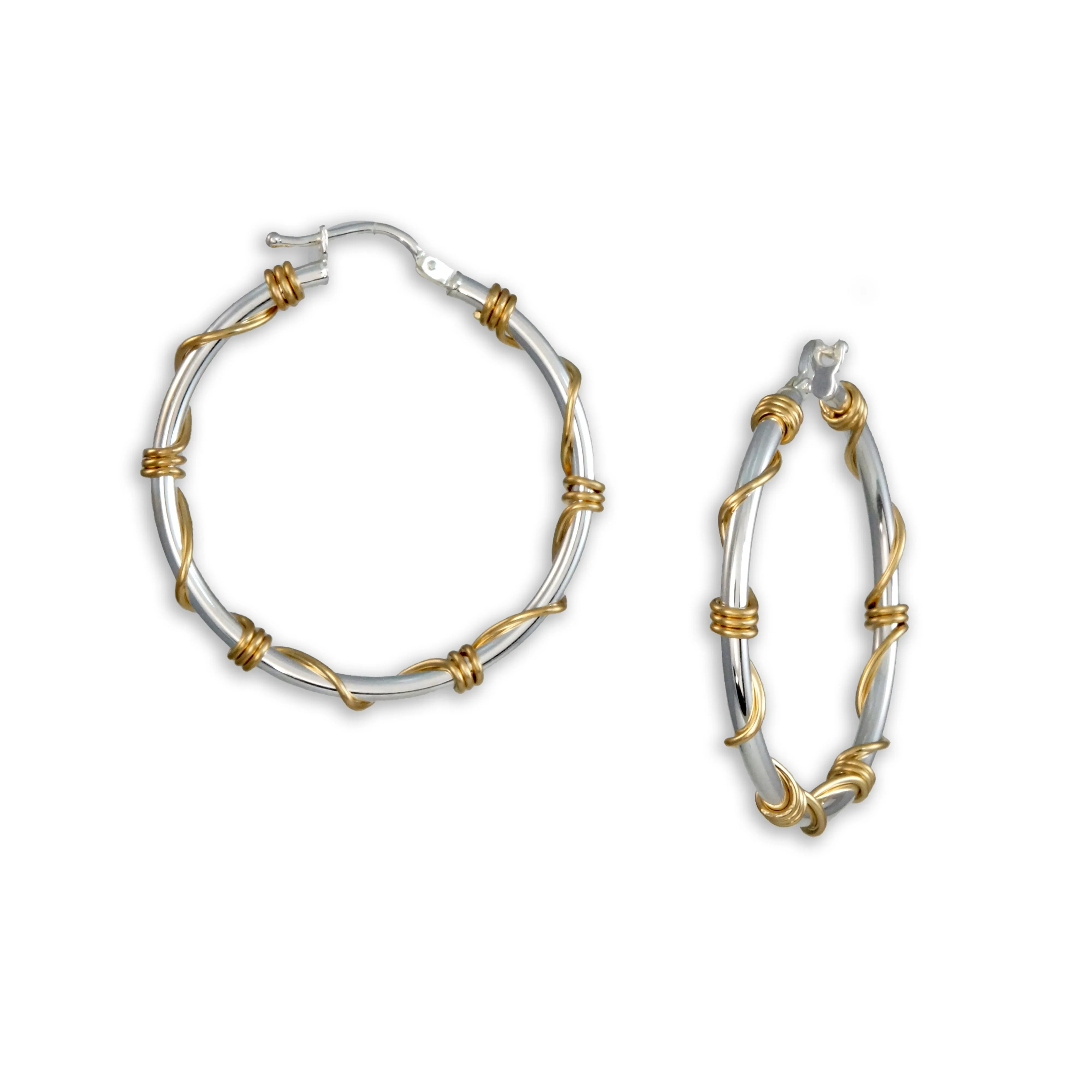 Unique Hoop Earrings - Silver and Gold Wrapped