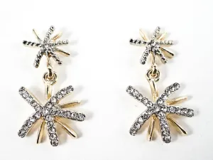 Unique Star Design Two Tone Dangle Brass Earrings