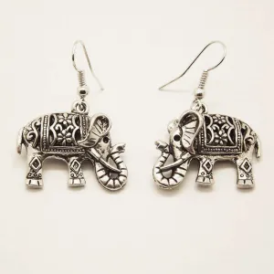 Unique Tibetan Silver Hollow Out Carved Animal Elephant Drop Dangle Fashion Vintage Earrings For Women Gift Jewelry