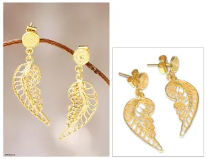 Unique Vermeil Dangle Earrings - Angel Wings | NOVICA