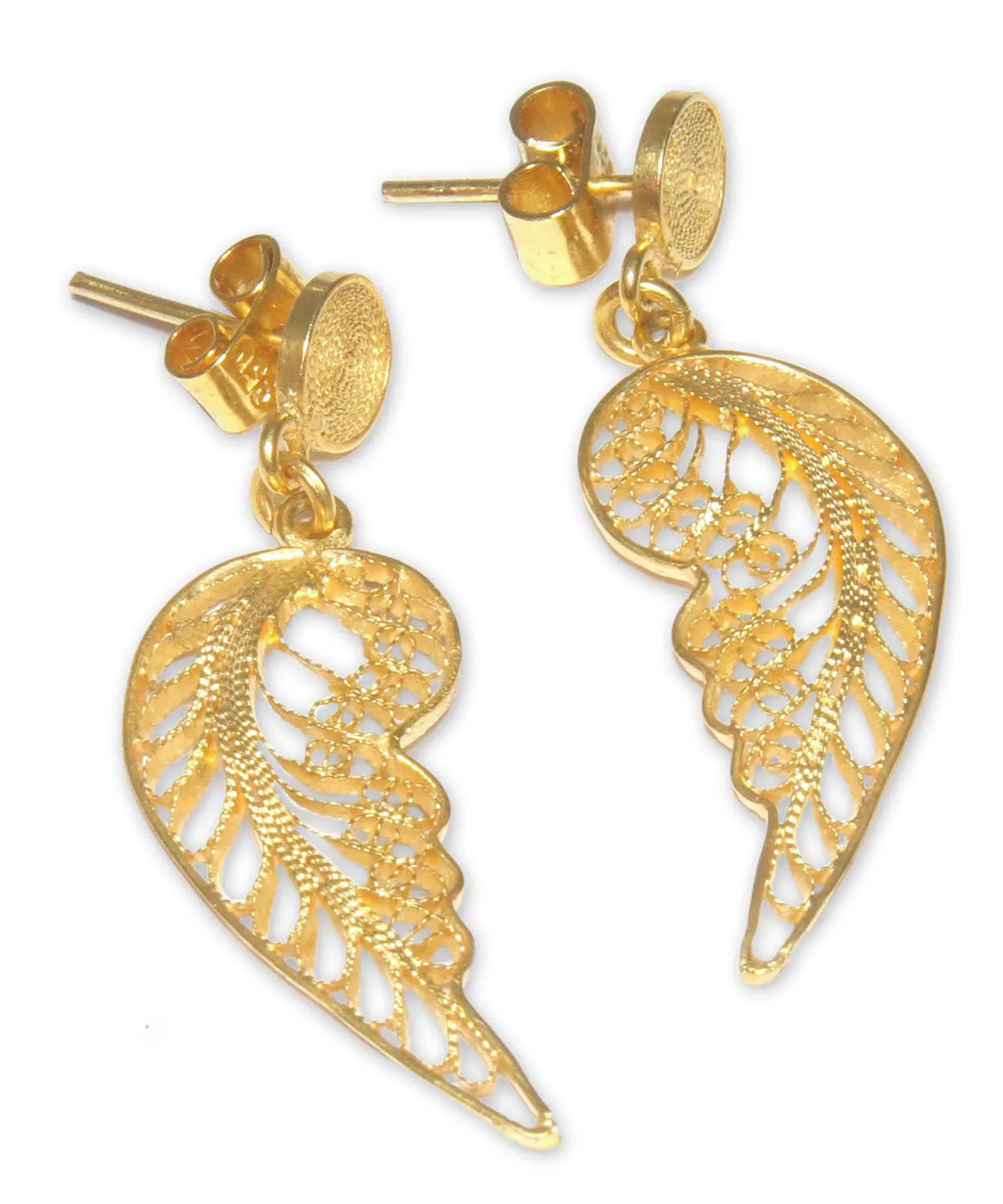 Unique Vermeil Dangle Earrings - Angel Wings | NOVICA