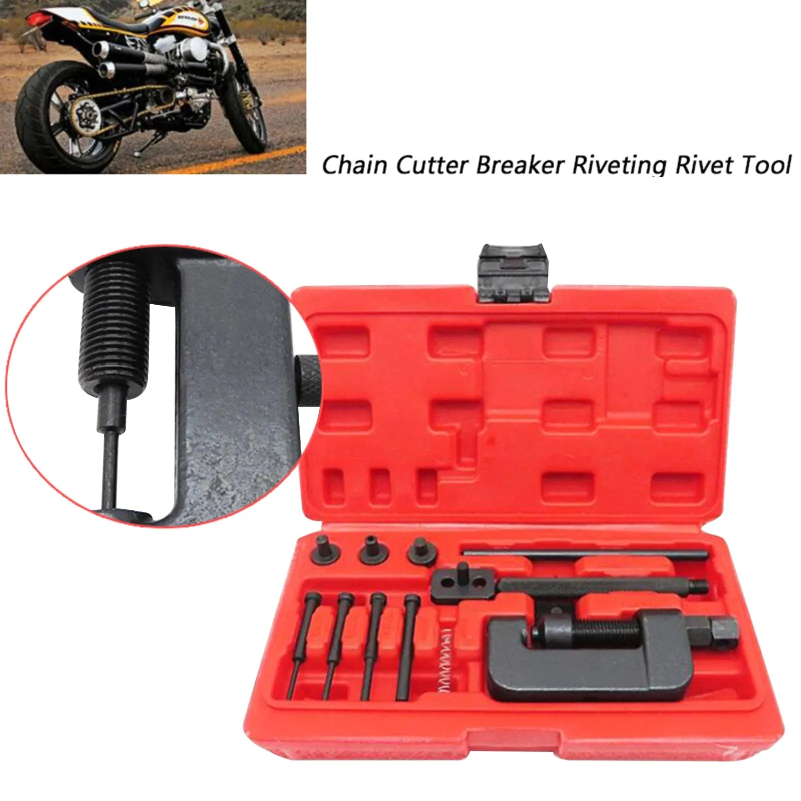 Universal Chain Breaker Set with Carrying Case Chain Cutter and Riveter for Motorcycle Bike ATV Accessories