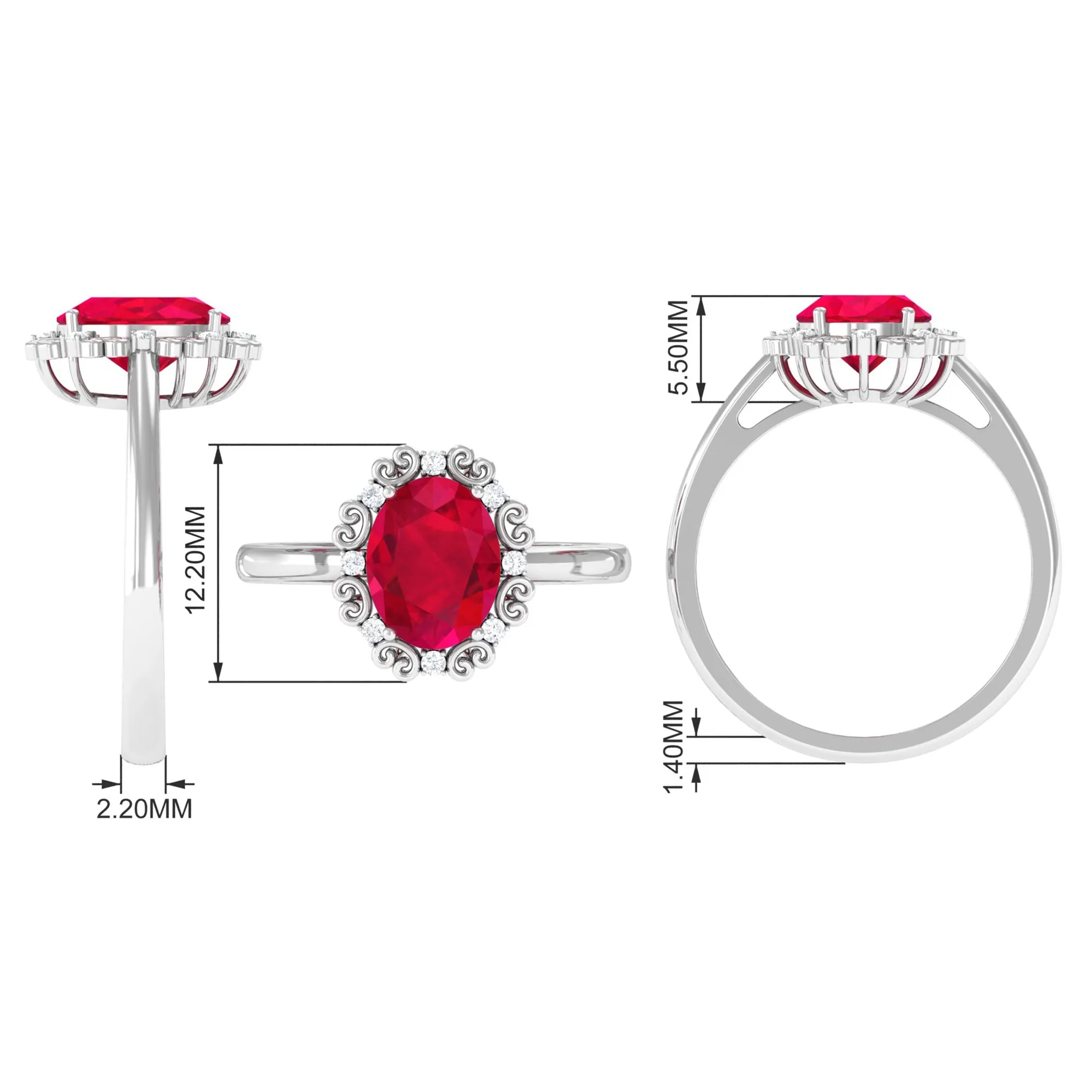 Vintage Inspired Created Ruby Engagement Ring with Diamond