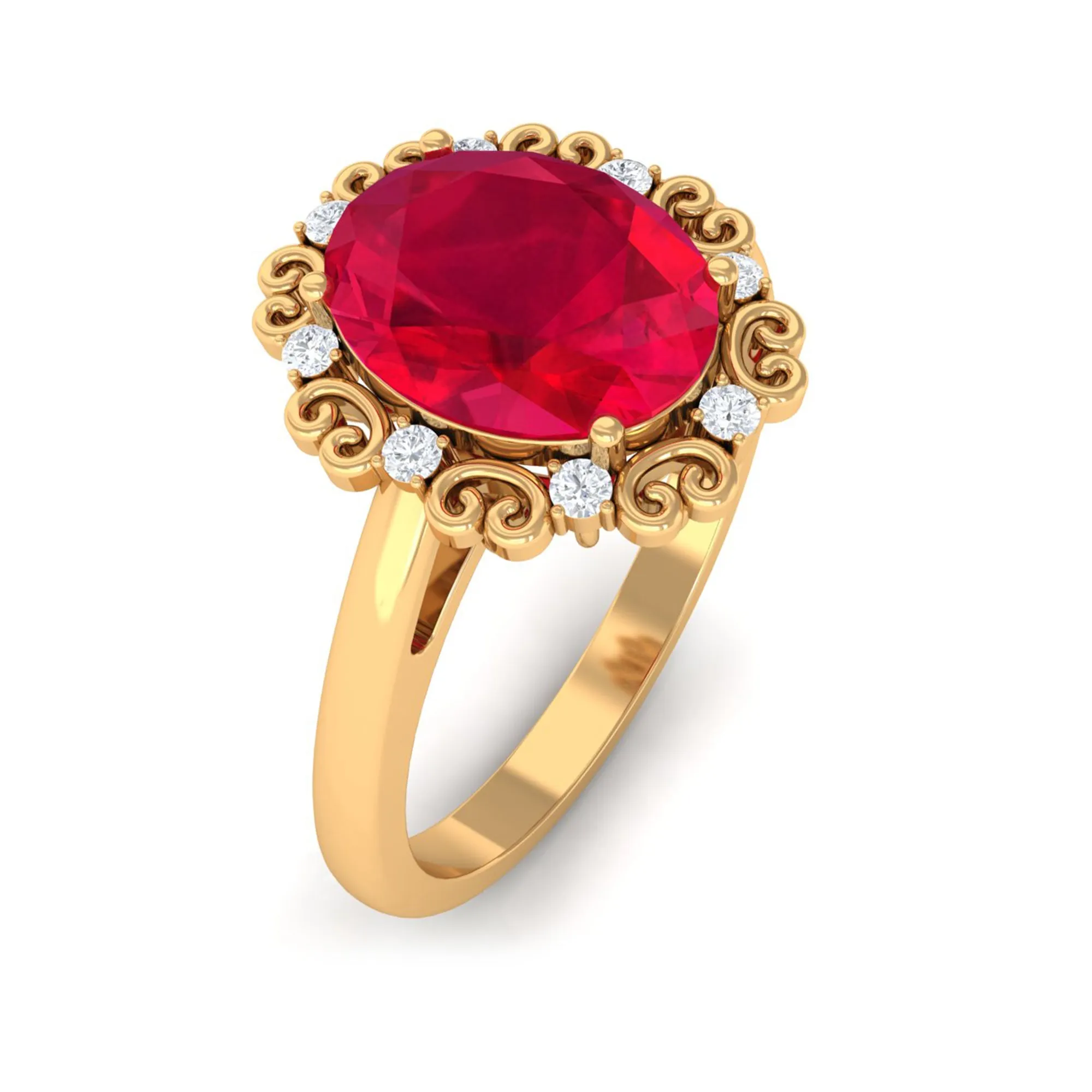 Vintage Inspired Created Ruby Engagement Ring with Diamond