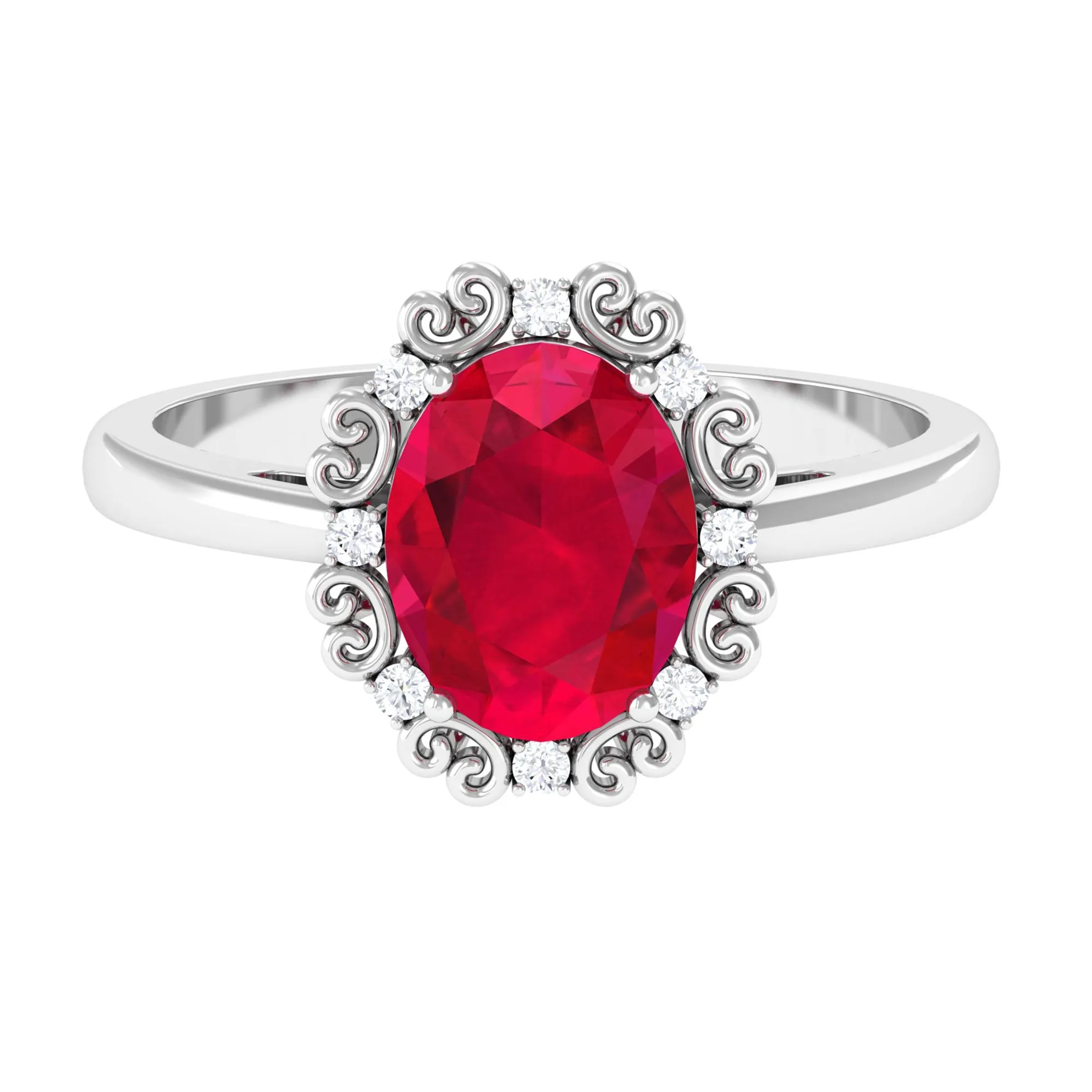 Vintage Inspired Created Ruby Engagement Ring with Diamond