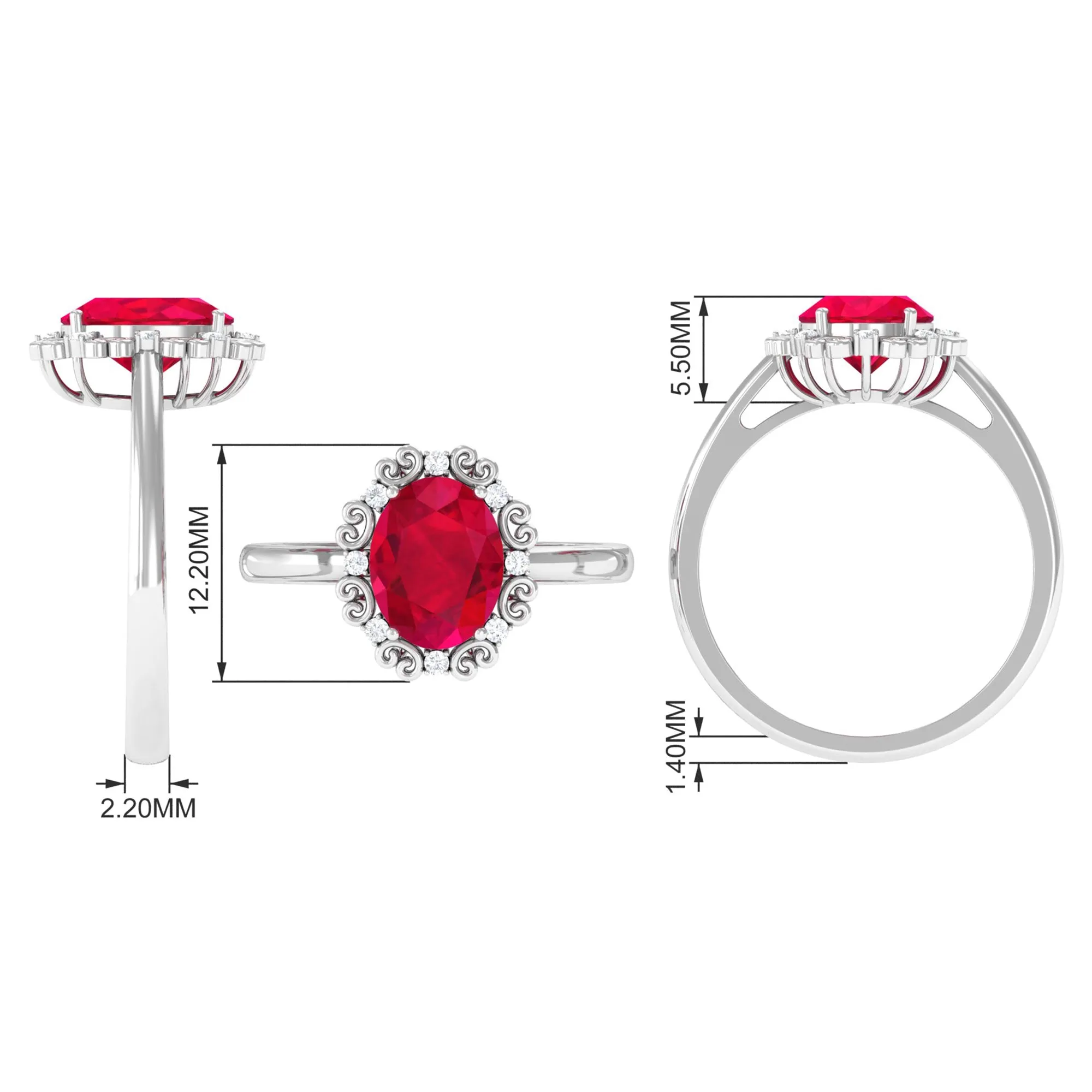 Vintage Inspired Created Ruby Engagement Ring with Diamond