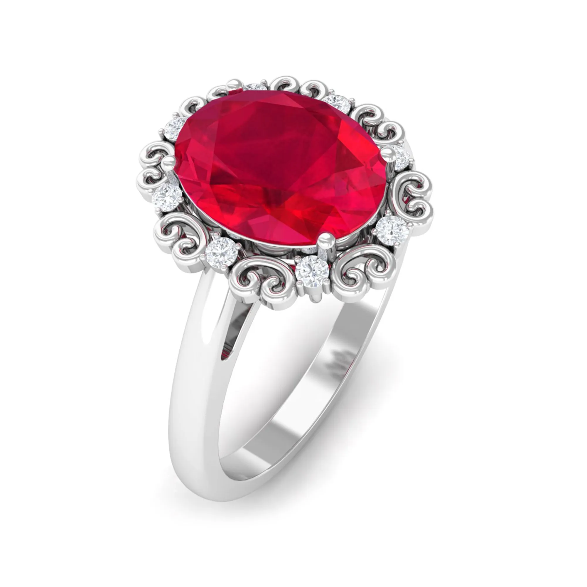 Vintage Inspired Created Ruby Engagement Ring with Diamond