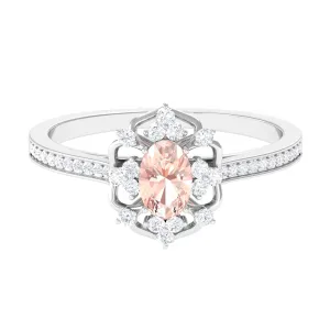 Vintage Inspired Morganite Floral Engagement Ring with Diamond