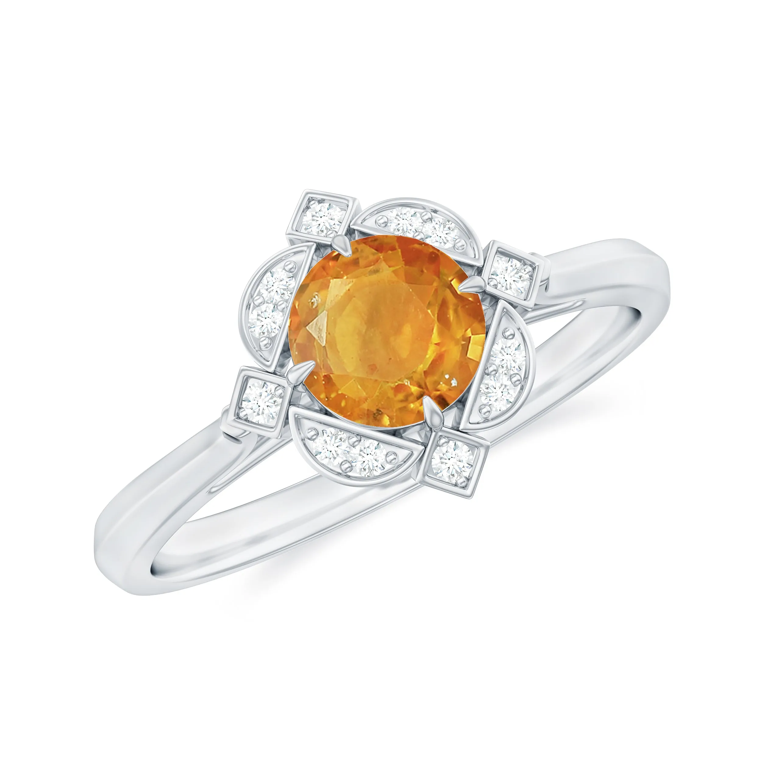 Vintage Inspired Orange Sapphire and Diamond Engagement Ring