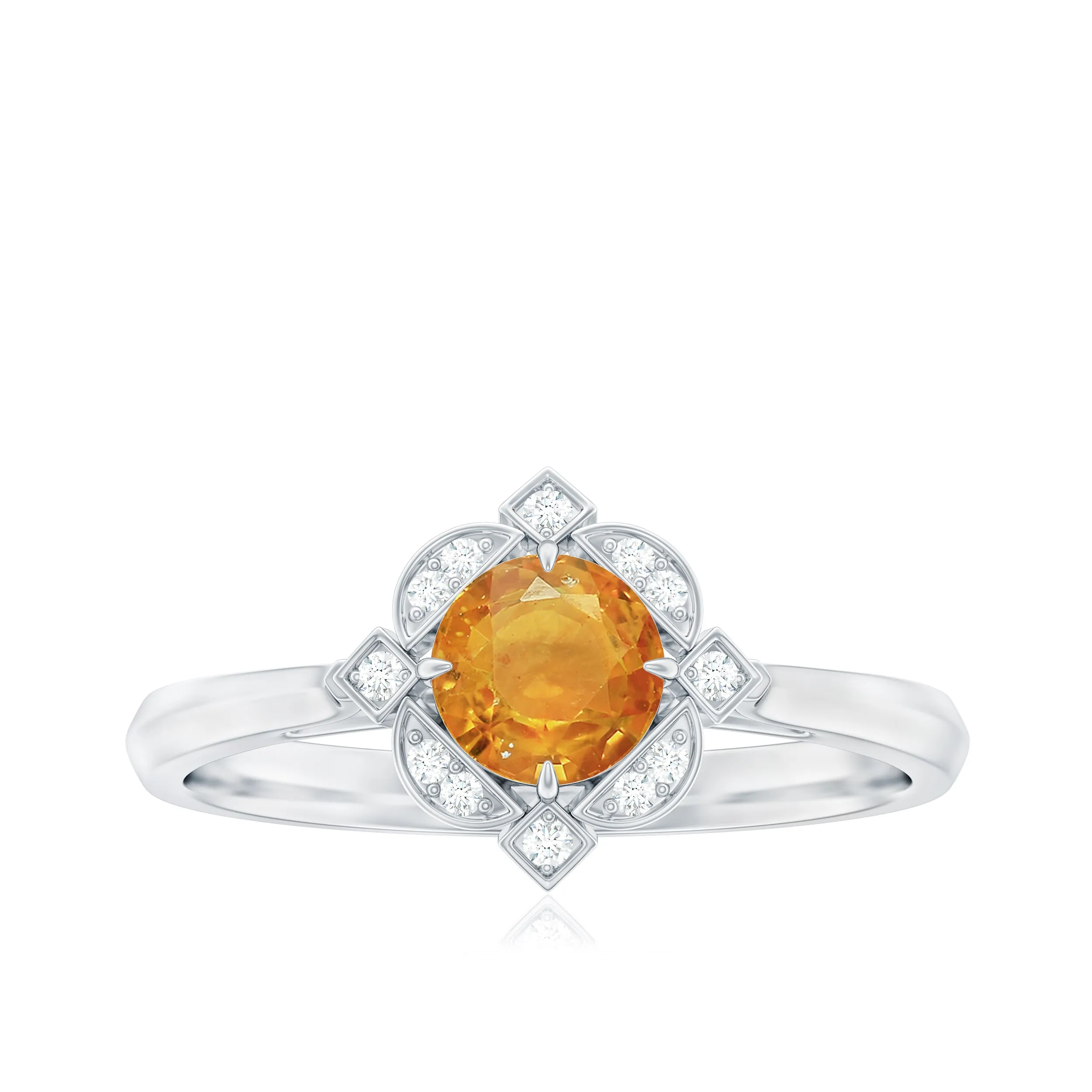 Vintage Inspired Orange Sapphire and Diamond Engagement Ring