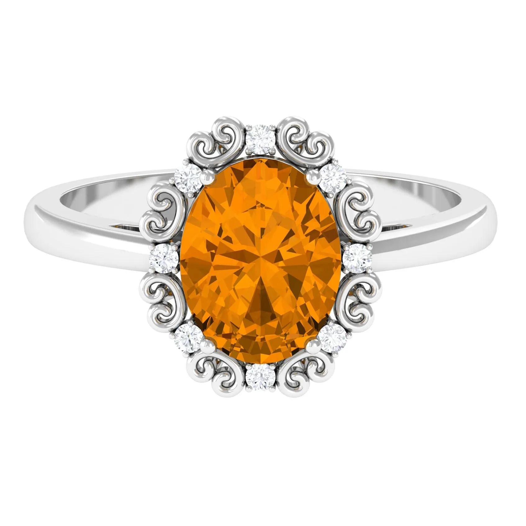 Vintage Inspired Oval Citrine Engagement Ring with Diamond