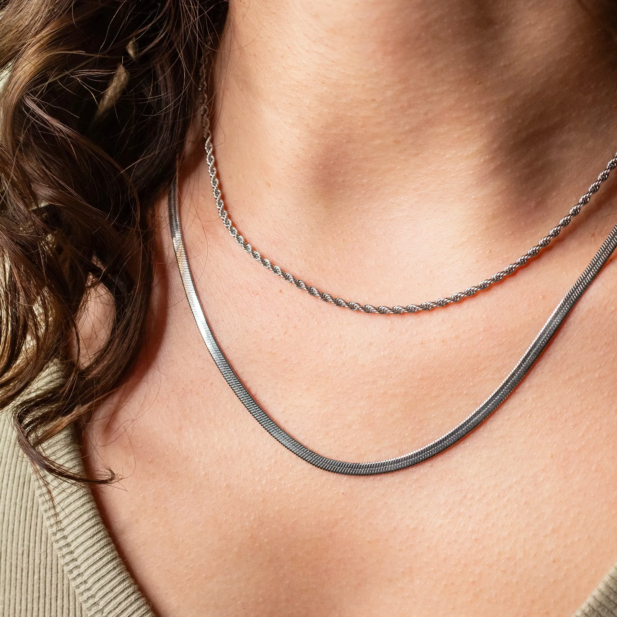 Waterproof Gigi Herringbone Chain Necklace