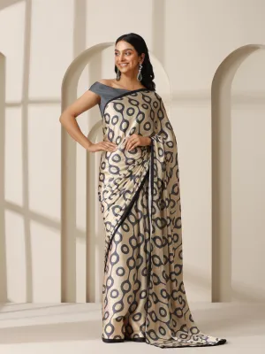 Weaver Nest Grey Satin Print Saree with Grey Blouse Fabric