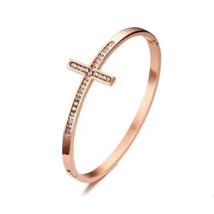 Women's Cross Bracelet<br> Rose Gold Diamond