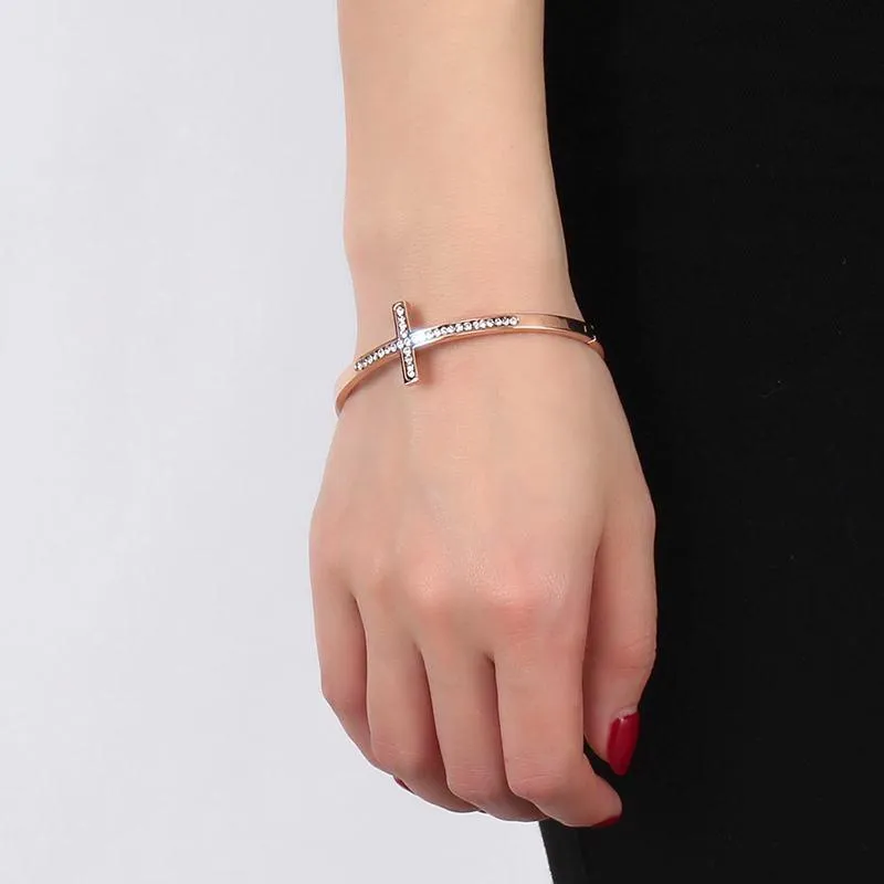 Women's Cross Bracelet<br> Rose Gold Diamond