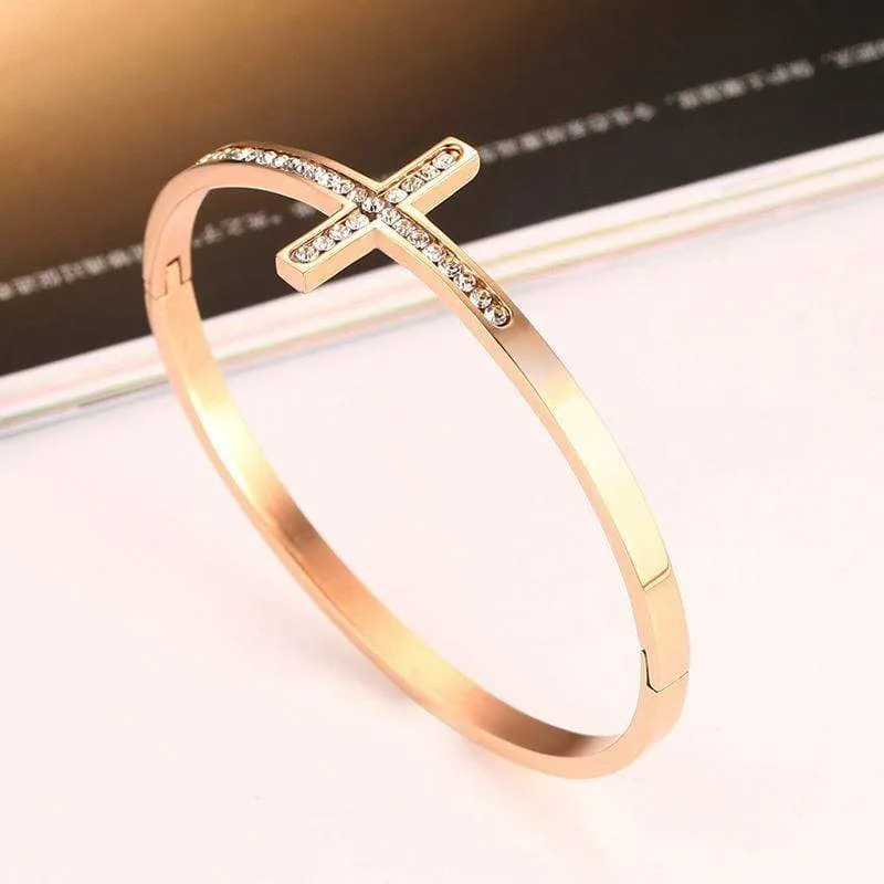 Women's Cross Bracelet<br> Rose Gold Diamond