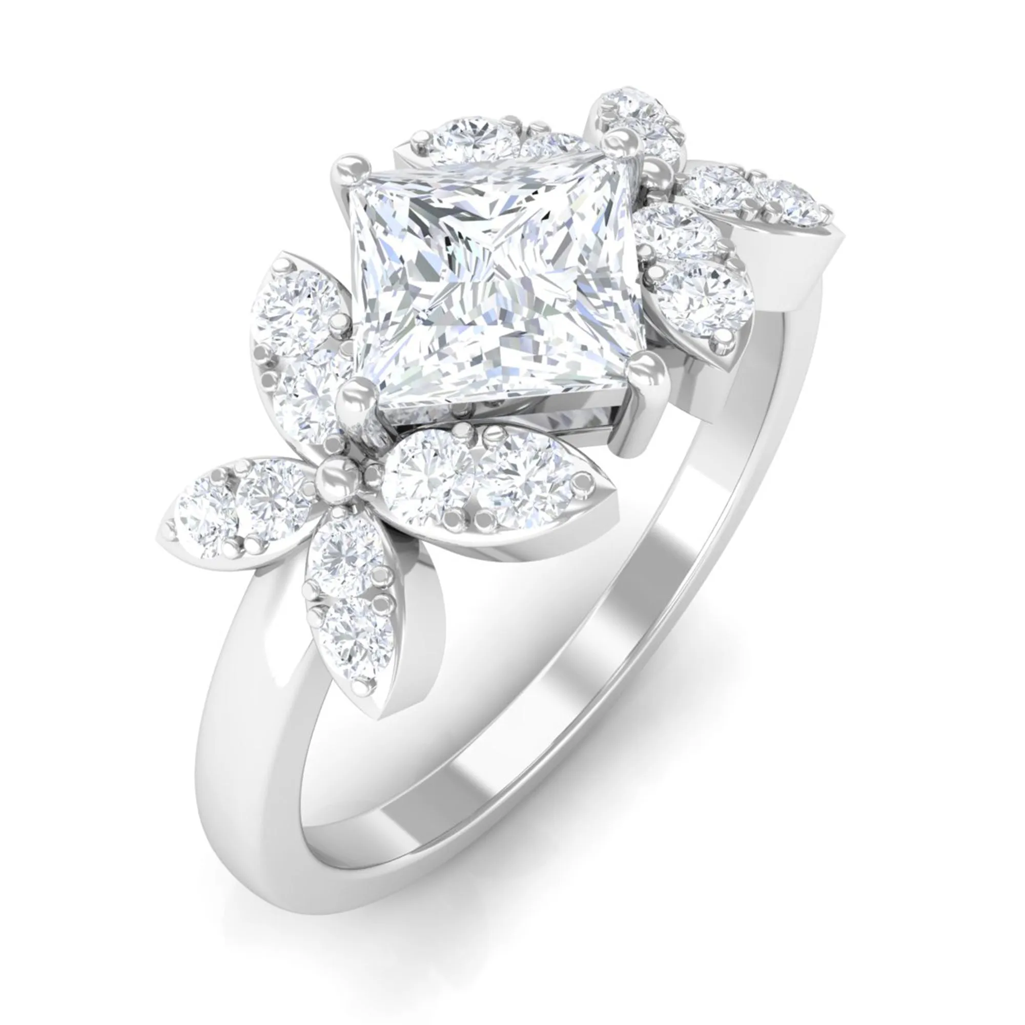 Zircon Floral Inspired Engagement Ring